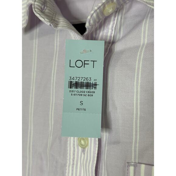 NEW LOFT Light Purple White Stripe Cotton Tiered Pocket Shirtdress Size SP - Picture 4 of 10